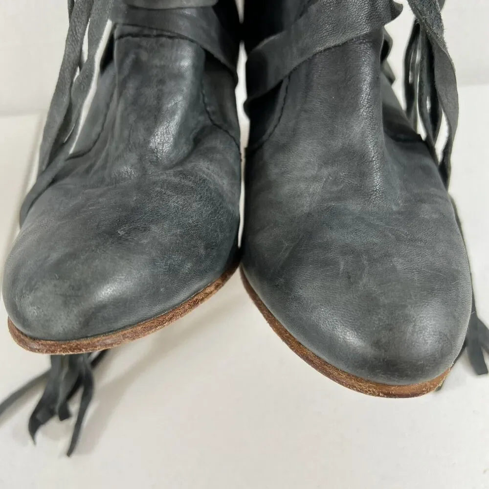 Free People Size 39 US 9 Seven Wonders Leather Ankle Boots Women’s Gray Buttery - Picture 7 of 13